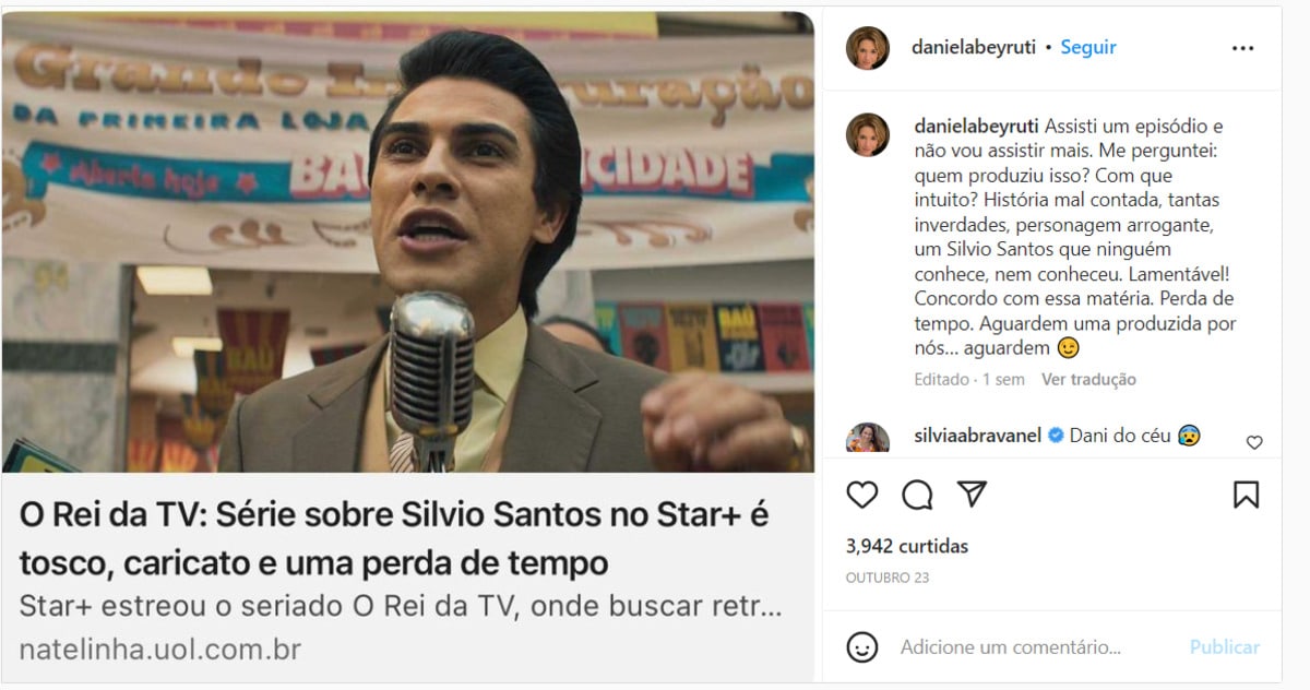 Postagem do Instagram criticando a série "O Rei da Tv" (Foto Reprodução/Instagram)