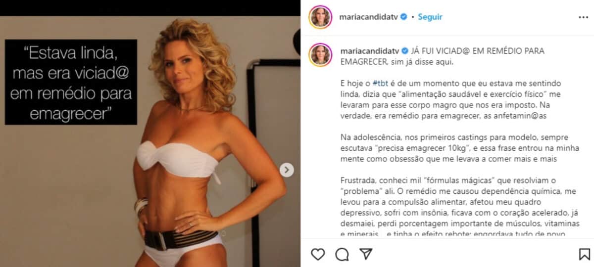 Maria Cândida emocionou o público ao fazer um depoimento sobre um drama da sua vida nas redes sociais (Foto Reprodução/Instagram)