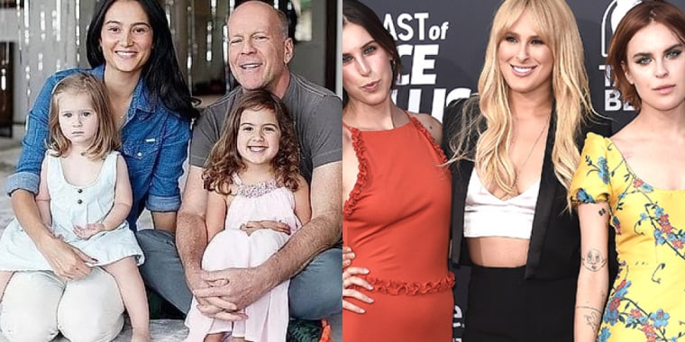 Bruce Willis e suas 2 filhas mais novas e ao lado as suas filhas com Demi Moore (Foto Reprodução/Internet)