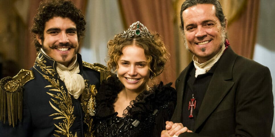 Caio Castro, Letícia Colin e Felipe Camargo em "Novo Mundo" (Foto Reprodução/Gshow)