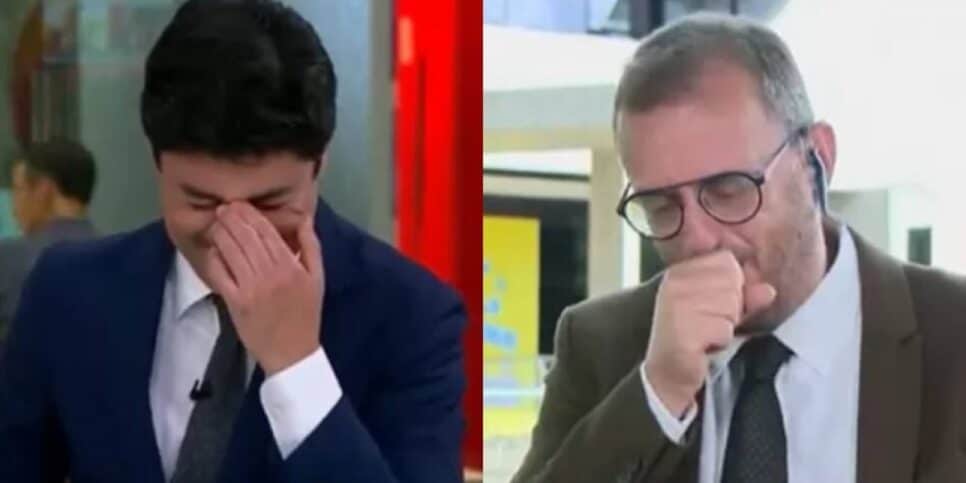 Apresentador da GloboNews não conseguiu segurar o riso (Foto: Reprodução)