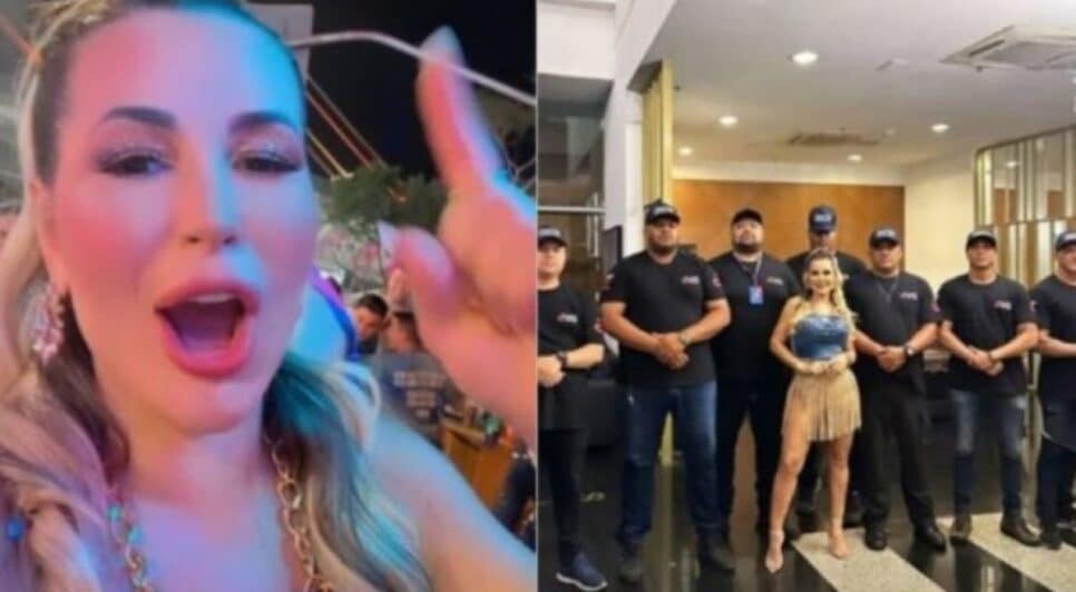 Deolane Bezerra ao lado dos seguranças