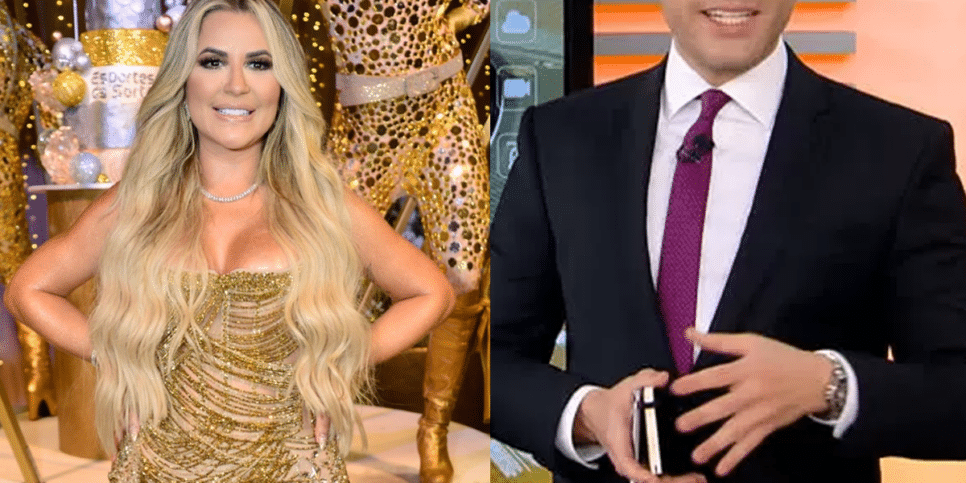 Deolane Bezerra e jornalista da Record (Foto: Reprodução, Leo Dias, Record)