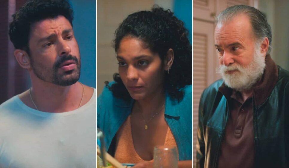 Caio, Aline e Antônio em Terra e Paixão. (Foto: reprodução, Globo)