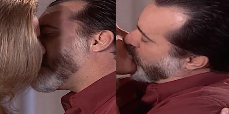 Tony Ramos beijando atriz em novela da Globo (Foto: Reprodução - Globo)
